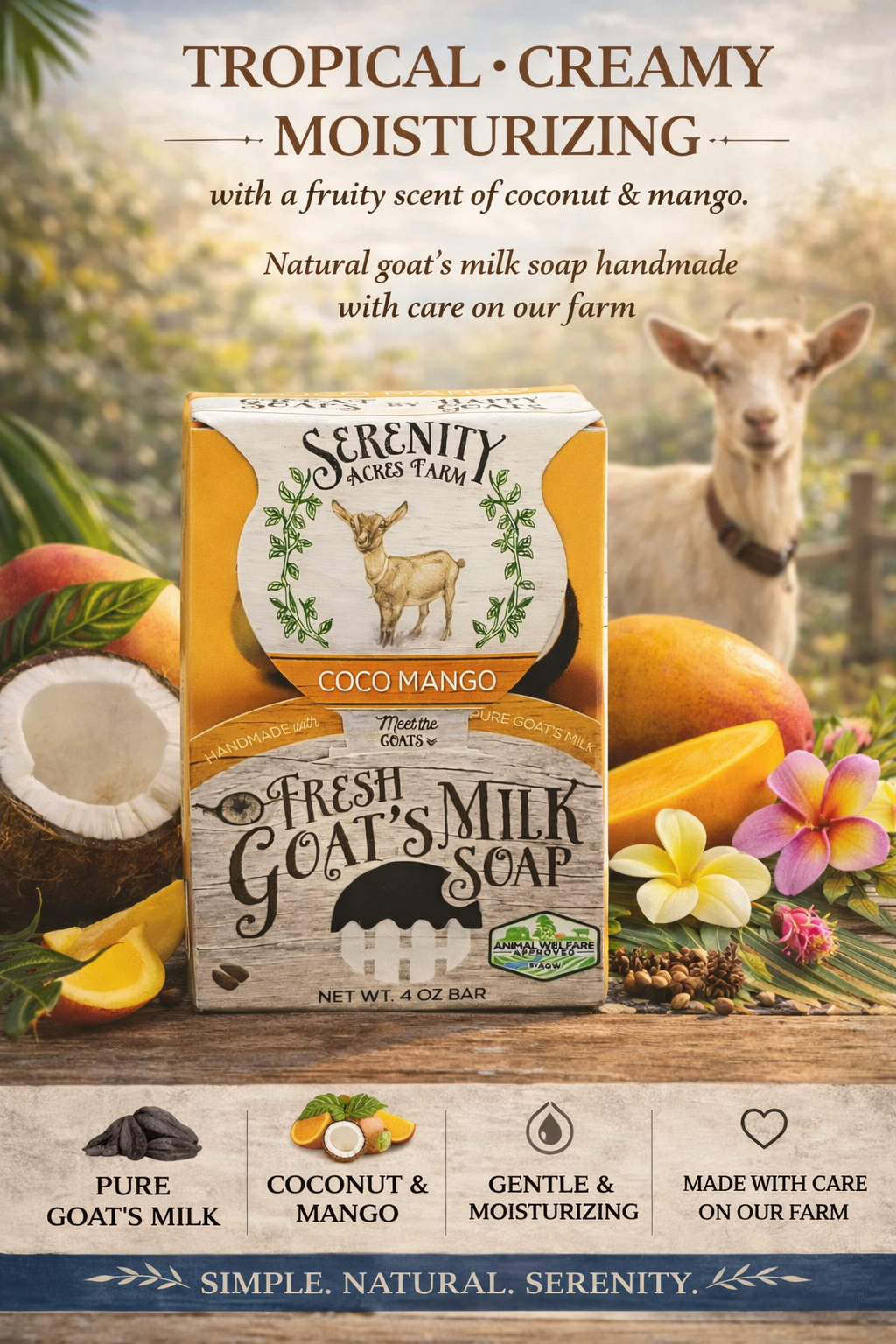 Coco Mango Goat Milk Soap - Tropical Hydration from Serenity Acres Farm™ - Serenity Goats