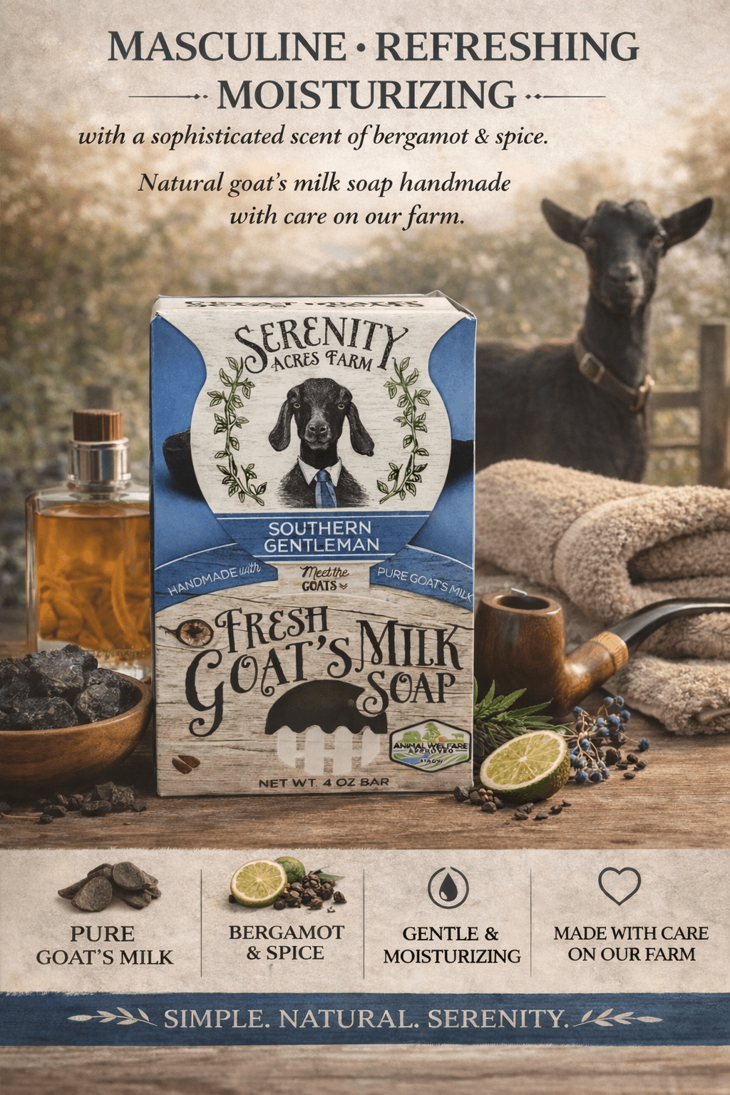 Southern Gentleman Goat Milk Soap - Clean & Masculine Scent from Serenity Acres Farm™ - Serenity Goats